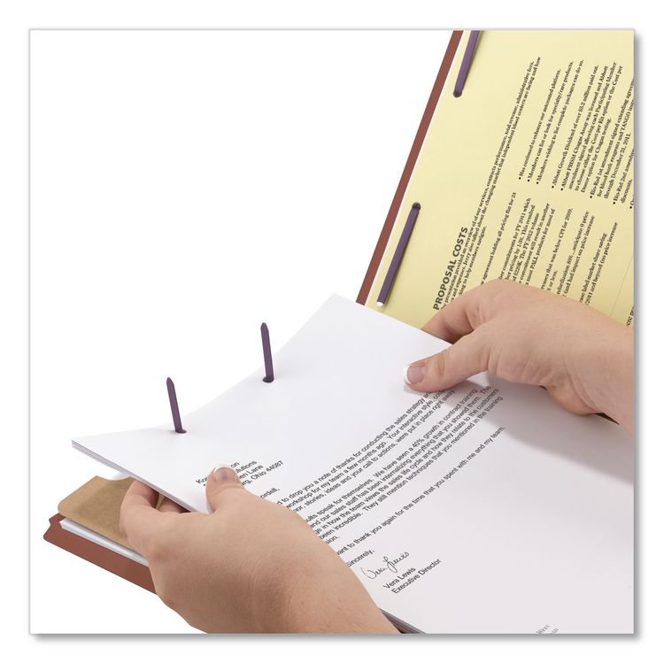 Pressboard Classification Folders, Four SafeSHIELD Fasteners, 2/5-Cut Tabs, 1 Divider, Legal Size, Red, 10/Box