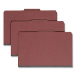 Pressboard Classification Folders, Six SafeSHIELD Fasteners, 2/5-Cut Tabs, 2 Dividers, Legal Size, Red, 10/Box