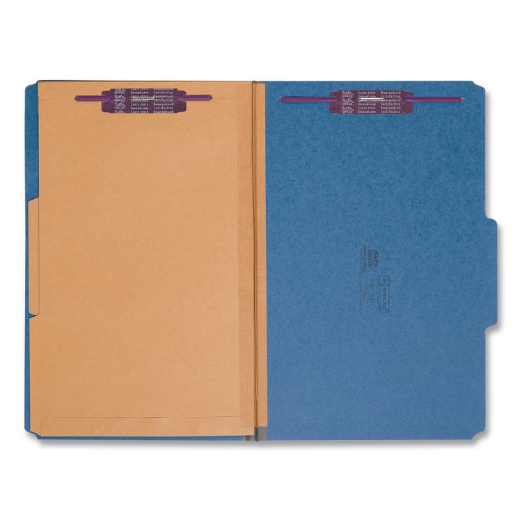 6-Section Pressboard Top Tab Pocket Classification Folders, 6 SafeSHIELD Fasteners, 2 Dividers, Legal Size, Dark Blue, 10/Box