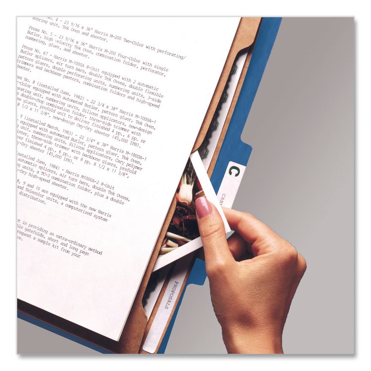 6-Section Pressboard Top Tab Pocket Classification Folders, 6 SafeSHIELD Fasteners, 2 Dividers, Legal Size, Dark Blue, 10/Box