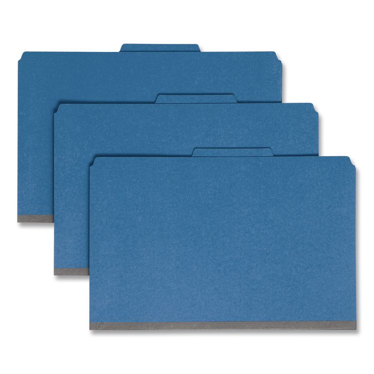 6-Section Pressboard Top Tab Pocket Classification Folders, 6 SafeSHIELD Fasteners, 2 Dividers, Legal Size, Dark Blue, 10/Box