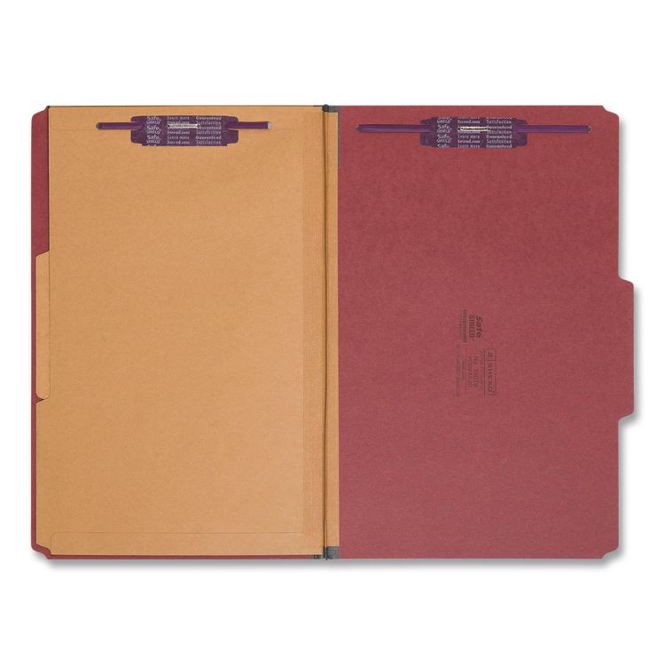 6-Section Pressboard Top Tab Pocket Classification Folders, 6 SafeSHIELD Fasteners, 2 Dividers, Legal Size, Red, 10/Box