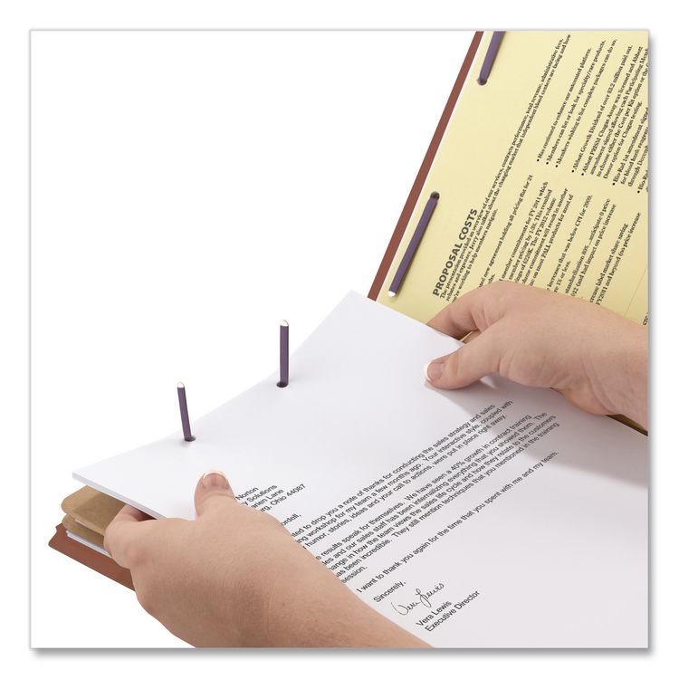 6-Section Pressboard Top Tab Pocket Classification Folders, 6 SafeSHIELD Fasteners, 2 Dividers, Legal Size, Red, 10/Box