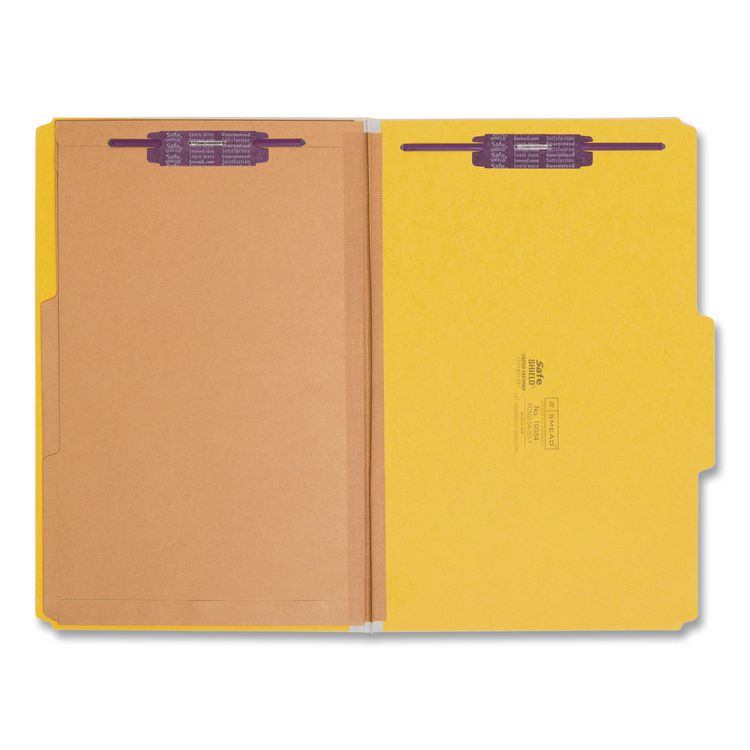 6-Section Pressboard Top Tab Pocket Classification Folders, 6 SafeSHIELD Fasteners, 2 Dividers, Legal Size, Yellow, 10/Box