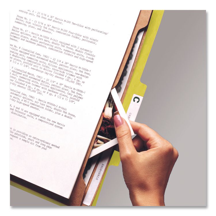6-Section Pressboard Top Tab Pocket Classification Folders, 6 SafeSHIELD Fasteners, 2 Dividers, Legal Size, Yellow, 10/Box
