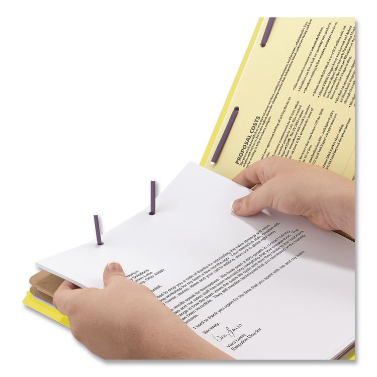 6-Section Pressboard Top Tab Pocket Classification Folders, 6 SafeSHIELD Fasteners, 2 Dividers, Legal Size, Yellow, 10/Box
