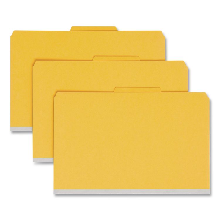 6-Section Pressboard Top Tab Pocket Classification Folders, 6 SafeSHIELD Fasteners, 2 Dividers, Legal Size, Yellow, 10/Box
