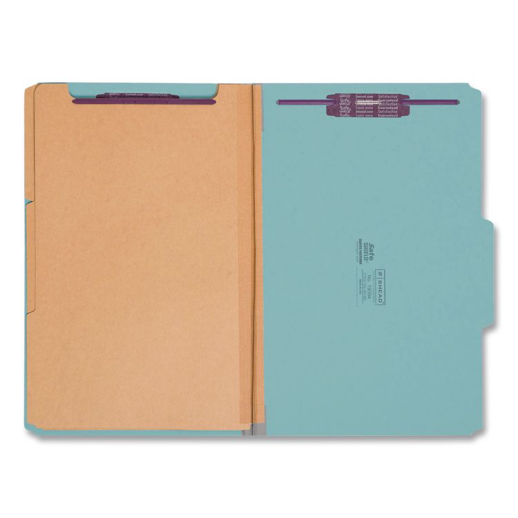 Eight-Section Pressboard Top Tab Classification Folders, Eight SafeSHIELD Fasteners, 3 Dividers, Legal Size, Blue, 10/Box