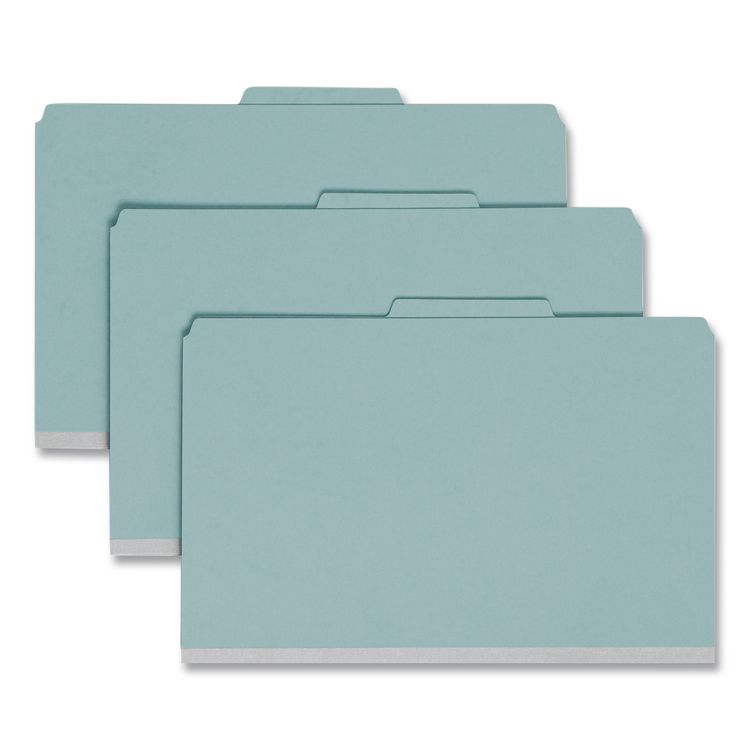 Eight-Section Pressboard Top Tab Classification Folders, Eight SafeSHIELD Fasteners, 3 Dividers, Legal Size, Blue, 10/Box