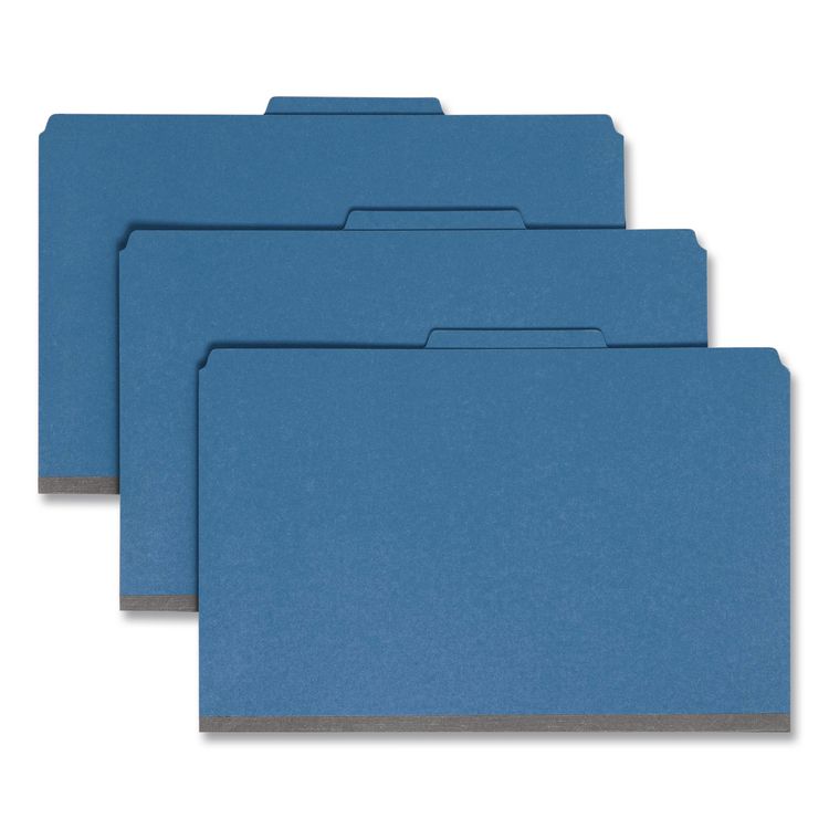 Eight-Section Pressboard Top Tab Classification Folders, 8 SafeSHIELD Fasteners, 3 Dividers, Legal Size, Dark Blue, 10/Box