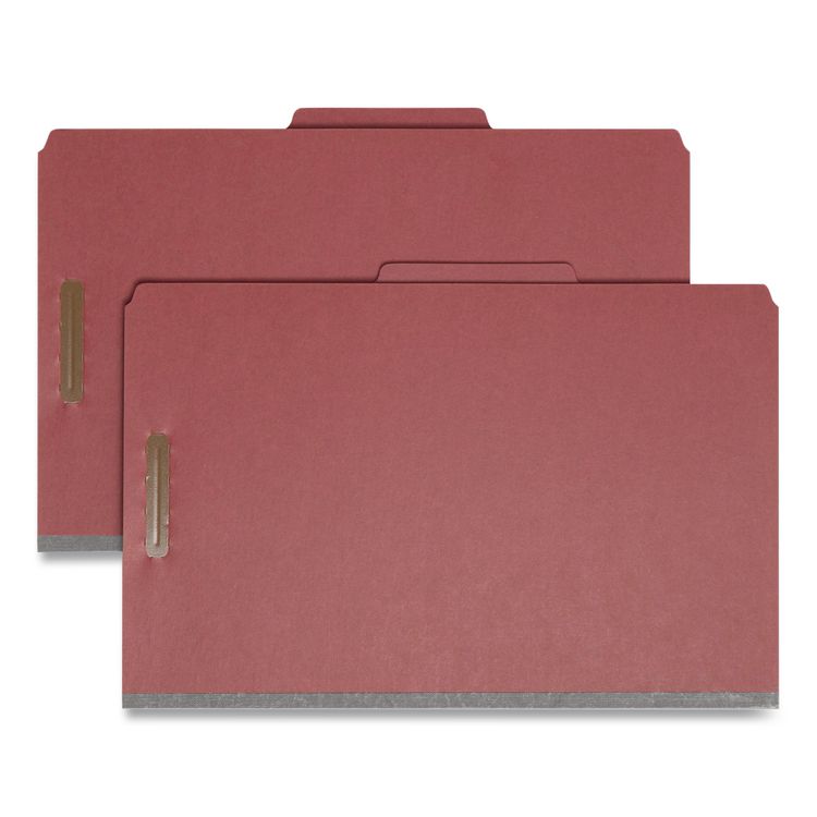 Recycled Pressboard Classification Folders, 3" Expansion, 3 Dividers, 8 Fasteners, Legal Size, Red Exterior, 10/Box