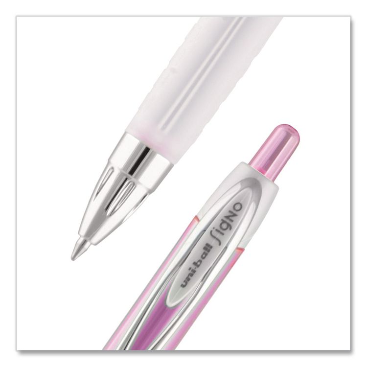 Signo 207 City of Hope Edition Gel Pen, Retractable, Medium 0.7 mm, Black Ink, Translucent Pink/White Barrel, Dozen
