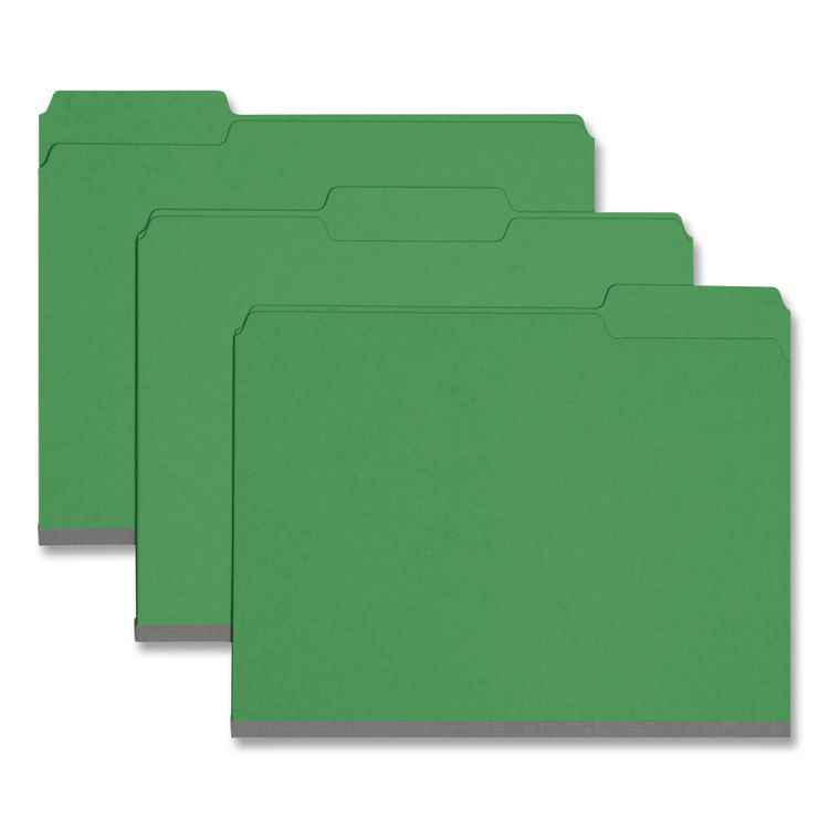 Expanding Recycled Heavy Pressboard Folders, 1/3-Cut Tabs: Assorted, Letter Size, 1" Expansion, Green, 25/Box