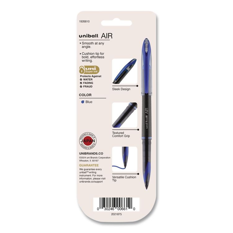 Air Porous Gel Pen, Stick, Medium 0.7 Mm, Blue Ink, Black/blue Barrel, 3/pack