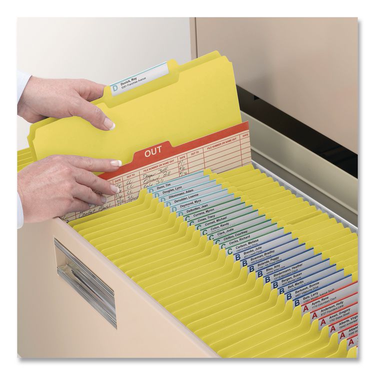 Expanding Recycled Heavy Pressboard Folders, 1/3-Cut Tabs: Assorted, Letter Size, 1" Expansion, Yellow, 25/Box
