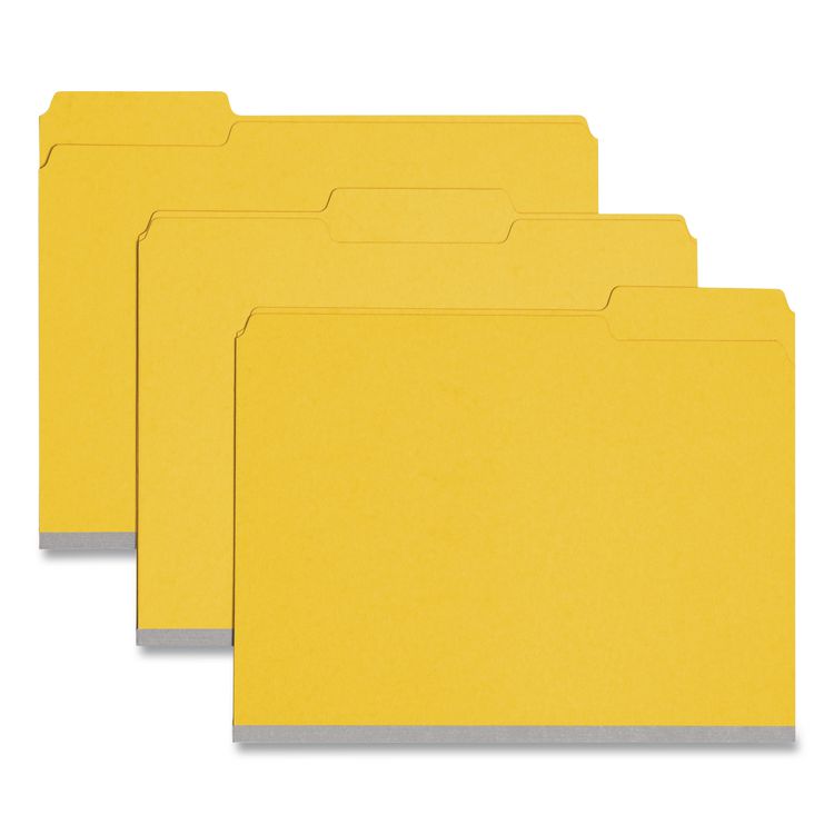Expanding Recycled Heavy Pressboard Folders, 1/3-Cut Tabs: Assorted, Letter Size, 1" Expansion, Yellow, 25/Box