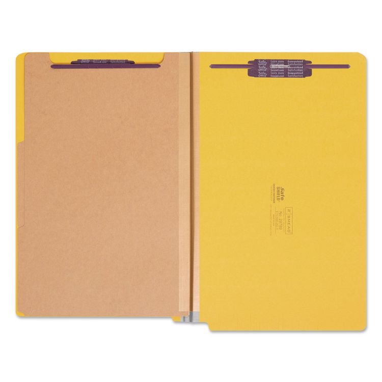 End Tab Pressboard Classification Folders, Six SafeSHIELD Fasteners, 2" Expansion, 2 Dividers, Legal Size, Yellow, 10/Box