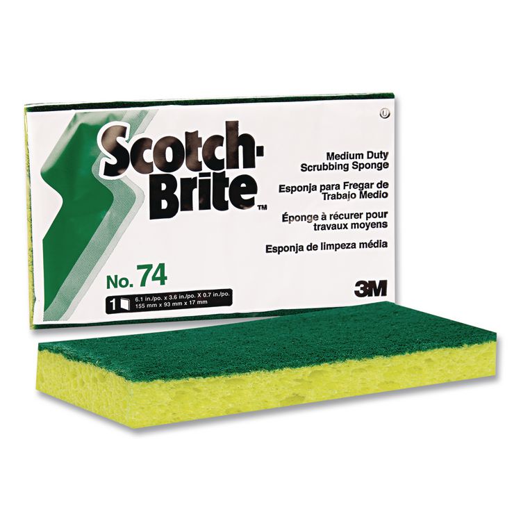 Medium-Duty Scrubbing Sponge, 3.6 X 6.1, 0.7" Thick, Yellow/green