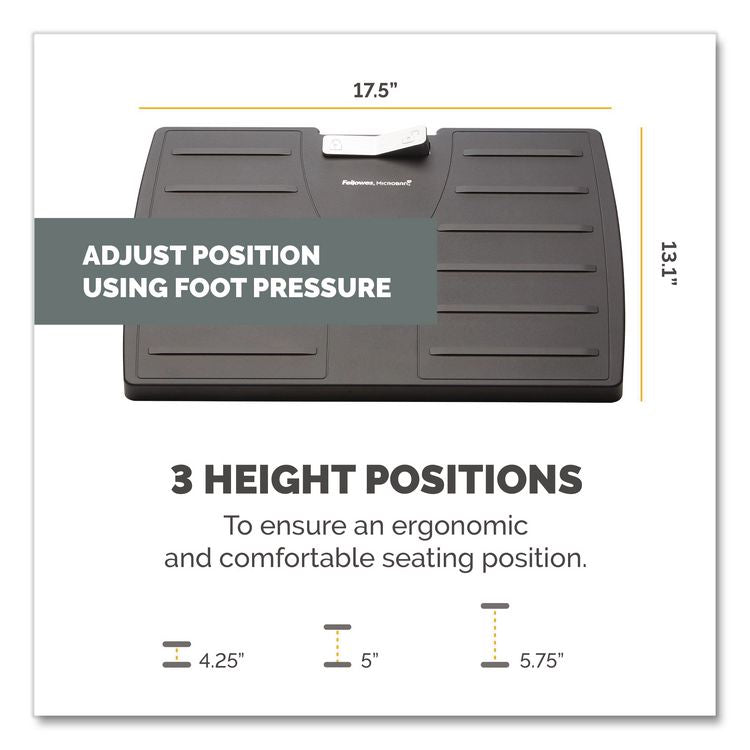 Adjustable Locking Footrest with Microban, 17.5w x 13.13d x 4.13 to 5.63h, Black/Silver