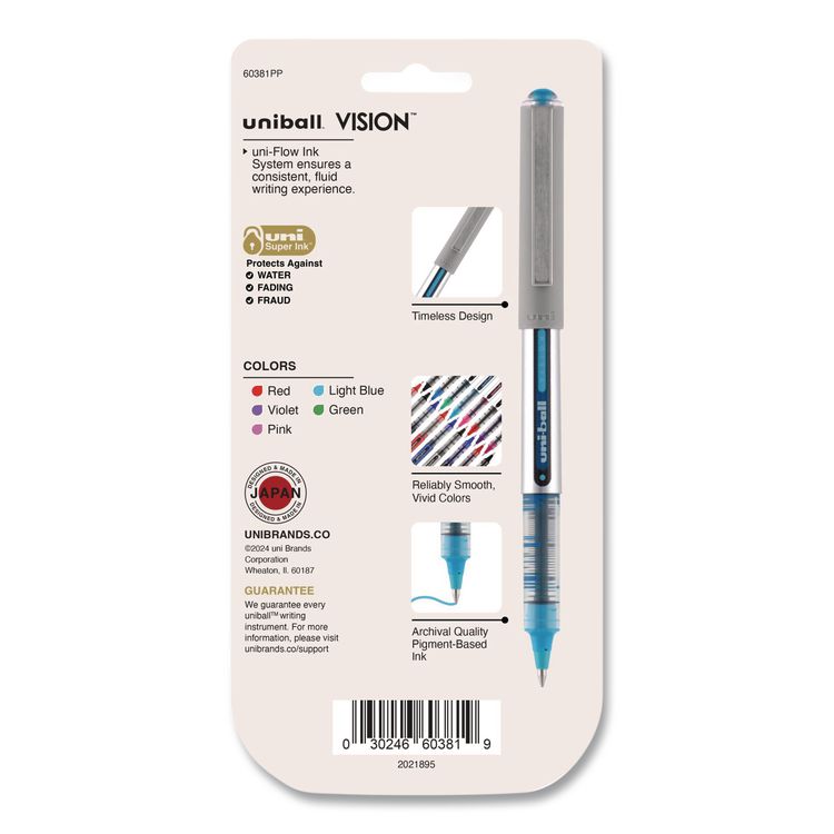 VISION Rollerball Pen, Stick, Fine 0.7 mm, Assorted Ink and Barrel Colors, 5/Pack