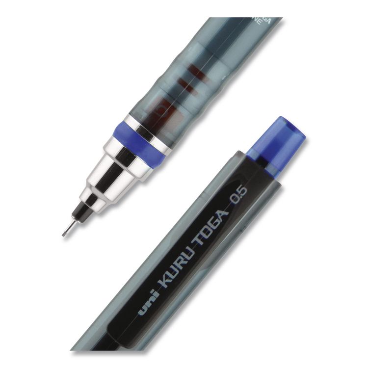 KuruToga Mechanical Pencil with Tube of Lead/Erasers, 0.5 mm, HB (#2), Black Lead, Black Barrel