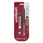 KuruToga Mechanical Pencil with Tube of Lead/Erasers, 0.5 mm, HB (#2), Black Lead, Black Barrel