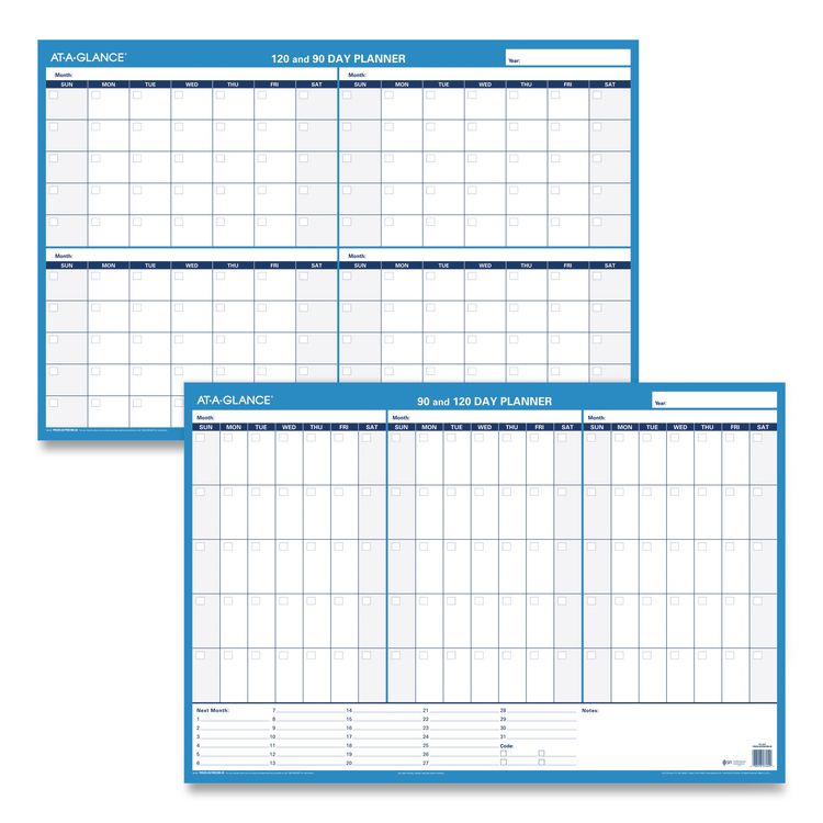 90/120-Day Undated Horizontal Erasable Wall Planner, 36 X 24, White/blue Sheets, Undated