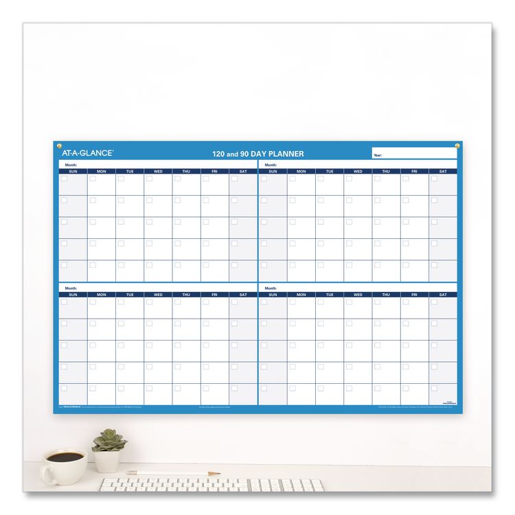 90/120-Day Undated Horizontal Erasable Wall Planner, 36 X 24, White/blue Sheets, Undated