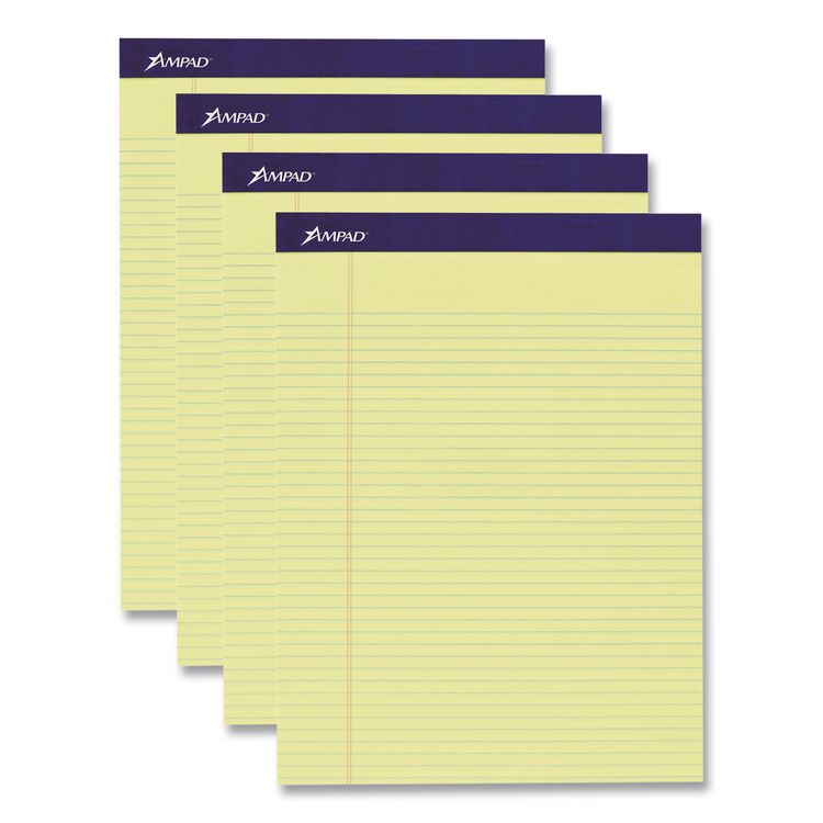 Legal Ruled Pads, Narrow Rule, 50 Canary-Yellow 8.5 X 11.75 Sheets, 4/pack