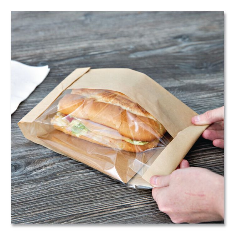 Dubl View Sandwich Bags, 9.5" x 5.75" x 2.75", Natural Brown/Clear, 500/Carton