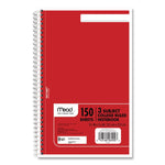 Spiral Notebook, 3-Subject, Medium/College Rule, Randomly Assorted Cover Color, (150) 9.5 x 5.5 Sheets