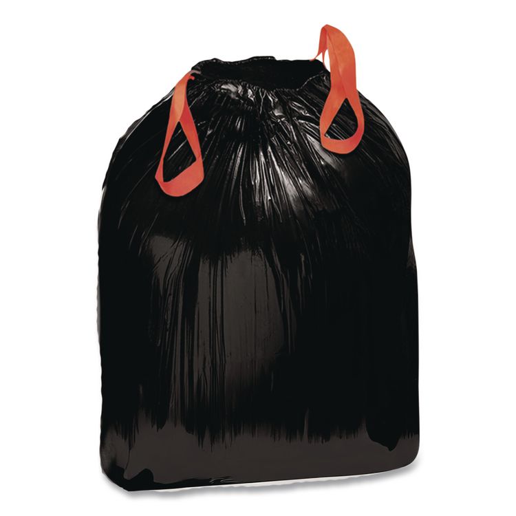 Heavy-Duty Trash Bags, Drawstring, 33 gal, 1.2 mil, 33.5" x 38", Black, 25 Bags/Roll, 6 Rolls/Box