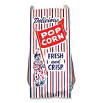 Pinch-Bottom Paper Popcorn Bag, Delicious Popcorn: Circus Clown Icon Labeling, 4" x 1.5" x 8", Red/White/Blue, 1,000/Carton