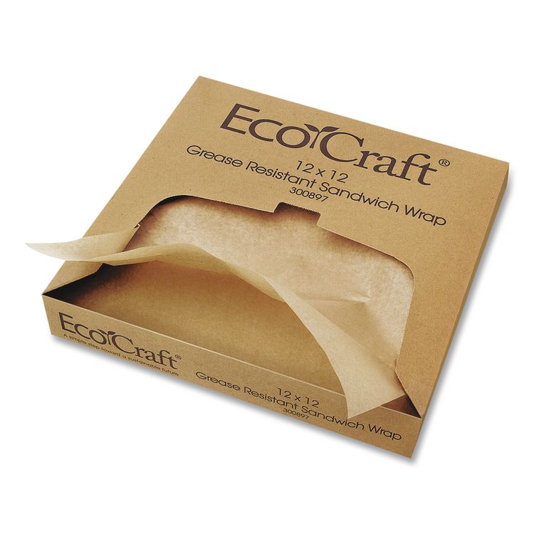 EcoCraft Grease-Resistant Paper Wraps and Liners, 12 x 12, Natural, 1,000/Box, 5 Boxes/Carton