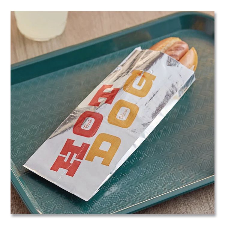 Foil Single-Serve Bags, Hot Dog Labeling, 3.5" x 1.5" x 8.5", Silver/Red/Orange, 1,000/Carton