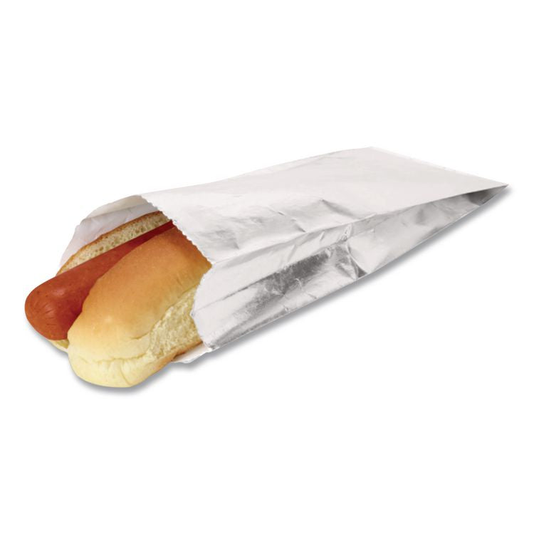 Foil Single-Serve Bags, Unlabeled Hot Dog, 3.5" x 1.5" x 8.5", Silver, 1,000/Carton