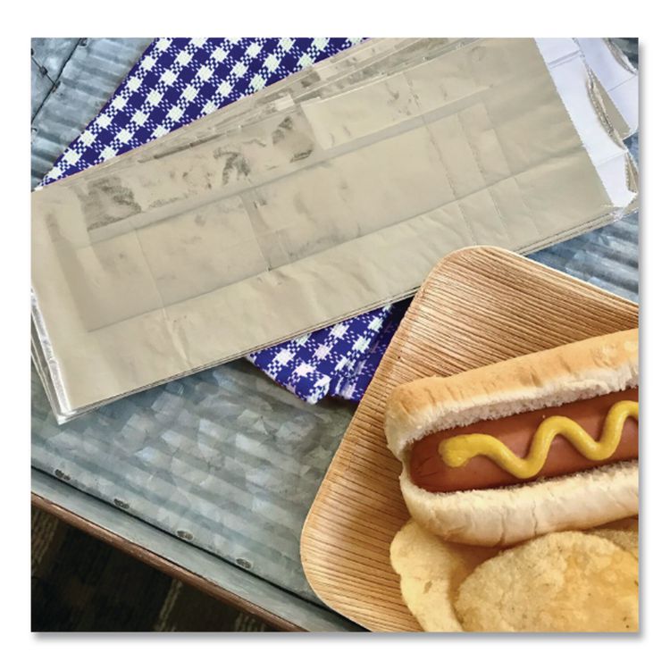 Foil Single-Serve Bags, Unlabeled Hot Dog, 3.5" x 1.5" x 8.5", Silver, 1,000/Carton