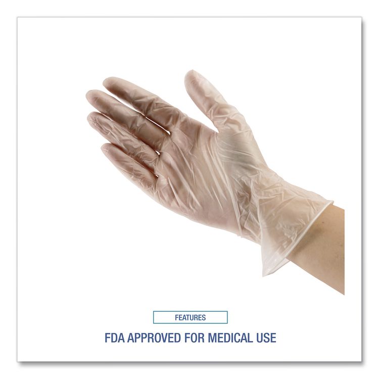 General Purpose Vinyl Gloves, Powder-Free, X-Large, 2.6 mil Thick, 9.5" Long, Clear, 100/Box, 10 Boxes/Carton