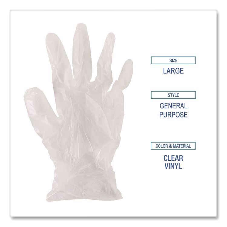 General Purpose Vinyl Gloves, Powder-Free, X-Large, 2.6 mil Thick, 9.5" Long, Clear, 100/Box