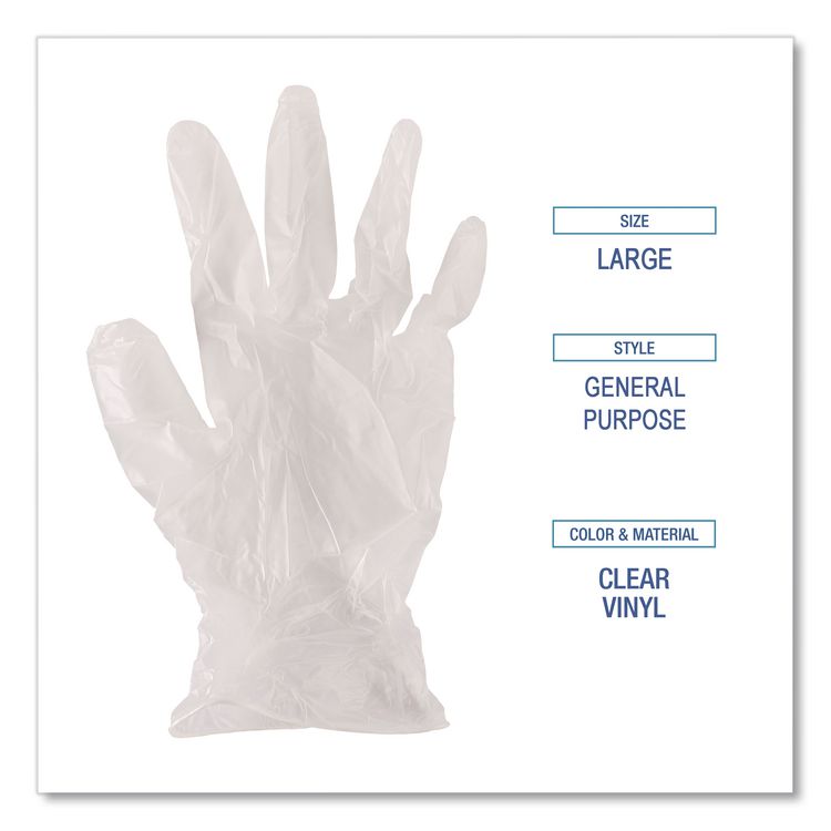 General Purpose Vinyl Gloves, Powder-Free, X-Large, 2.6 mil Thick, 9.5" Long, Clear, 100/Box, 10 Boxes/Carton
