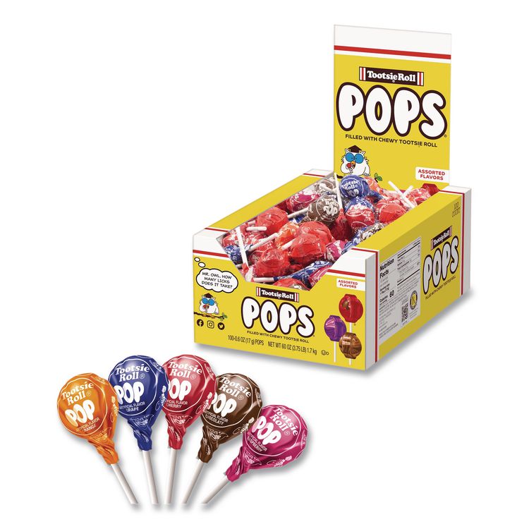 Tootsie Pops, Assorted Original Flavors, 0.6 oz Lollipops, 100/Box