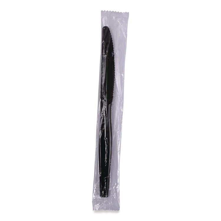 Heavyweight Wrapped Polypropylene Cutlery, Knife, Plastic, Black, 1,000/Carton