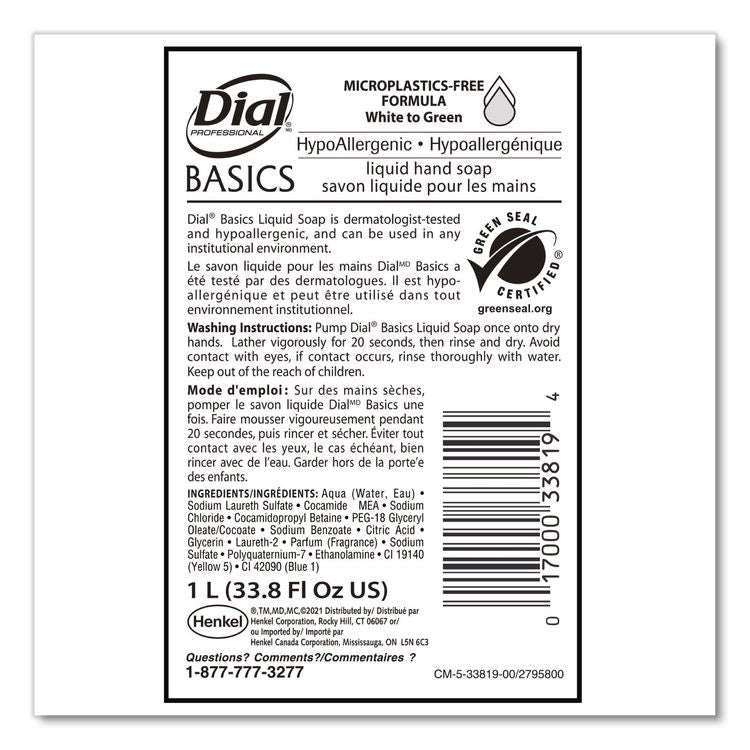 Basics MP Free Liquid Hand Soap Refill, Unscented, 1 L, 8/Carton