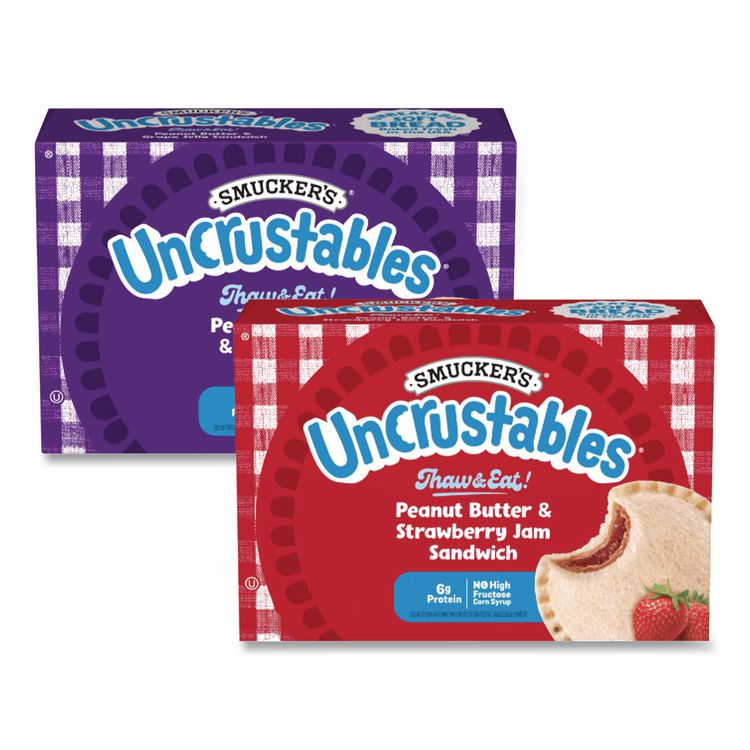 UNCRUSTABLES Peanut Butter and Grape Jelly/Peanut Butter and Strawberry Jam, 2 oz, 10 Sandwiches/Pack, 2 Packs/Carton