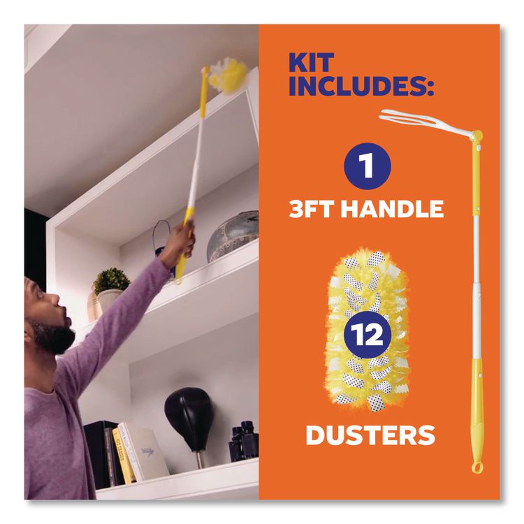 Heavy Duty Dusters Starter Kit, Handle Extends To 3 Ft, 1 Handle With 12 Duster Refills