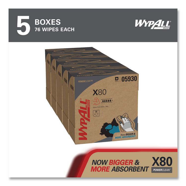 X80 Cloths, HYDROKNIT, POP-UP Box, 8.34 x 16.8, Red, 80/Box, 5 Box/Carton