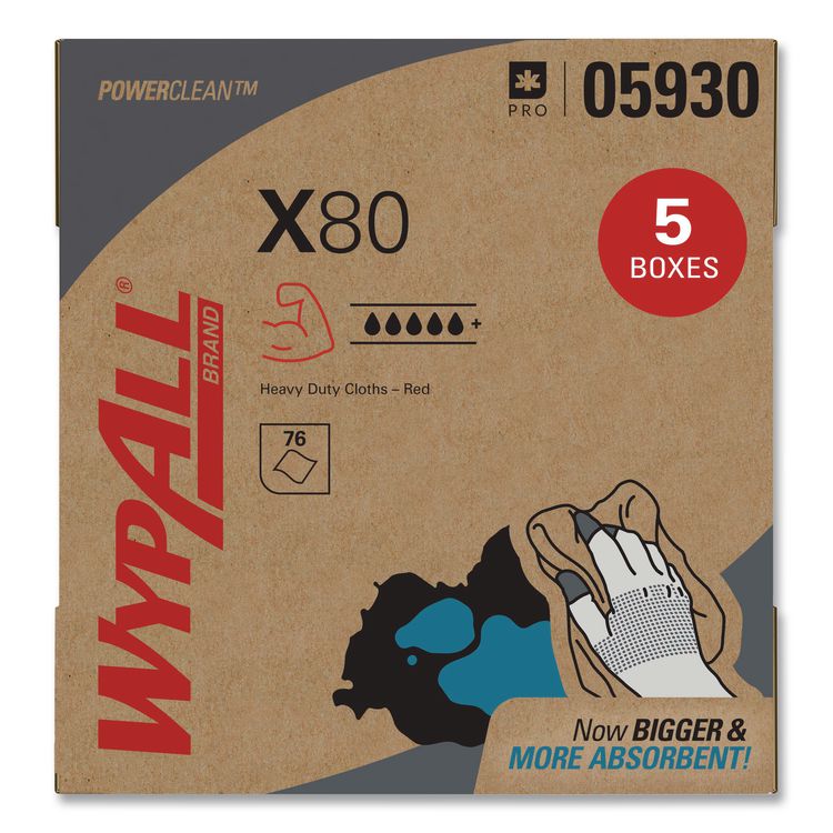 X80 Cloths, HYDROKNIT, POP-UP Box, 8.34 x 16.8, Red, 80/Box, 5 Box/Carton