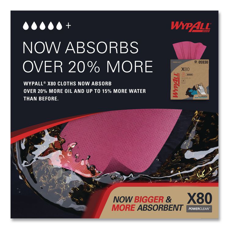 X80 Cloths, HYDROKNIT, POP-UP Box, 8.34 x 16.8, Red, 80/Box, 5 Box/Carton