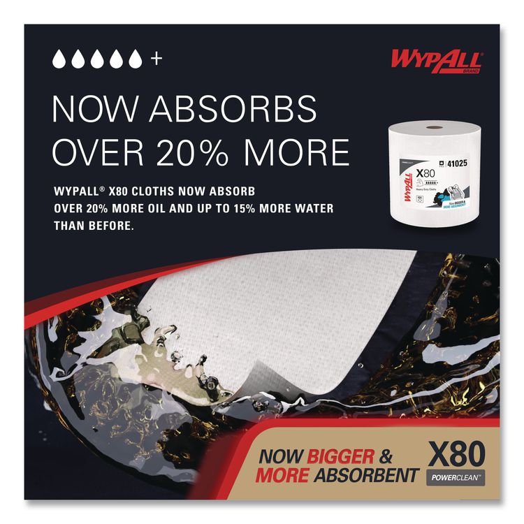 Power Clean X80 Heavy Duty Cloths, Jumbo Roll, 12.4 x 12.2, White, 475/Roll