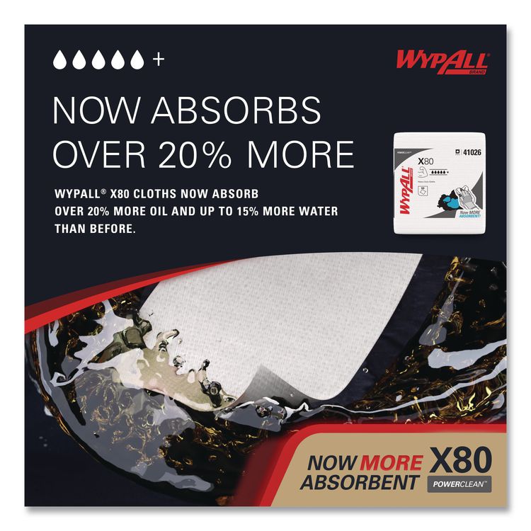 Power Clean X80 Heavy Duty Cloths, 1/4 Fold, 12.5 x 12, White, 50/Box, 4 Boxes/Carton